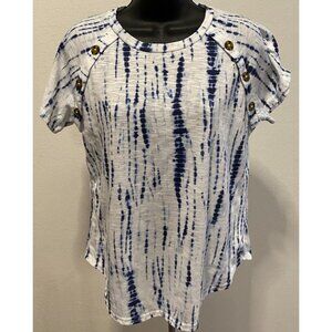 Anneliese Womens Size M Top Short Sleeve Button Decorate Tie Dyed